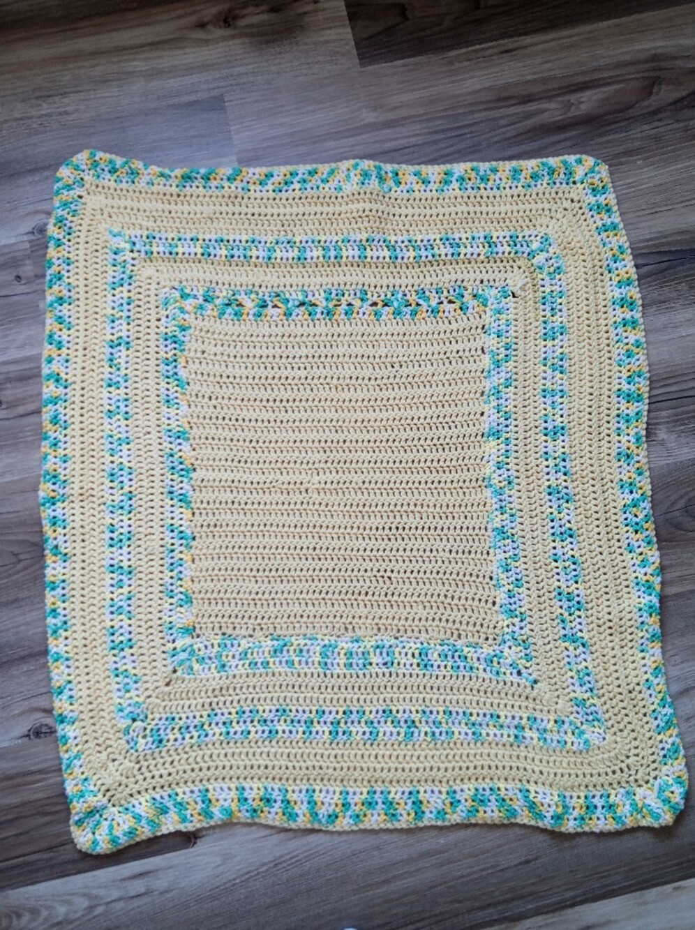 Yellow Crochet Baby Blanket with Pastel Trim